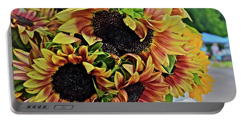 Flowers Portable Battery Charger featuring the photograph 2019 Monona Farmers' Market July Sunflowers 2 by Janis Senungetuk
