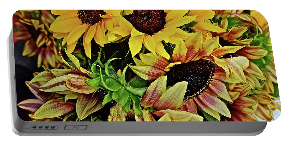 Flowers Portable Battery Charger featuring the photograph 2019 Monona Farmers' Market July Sunflowers 4 by Janis Senungetuk