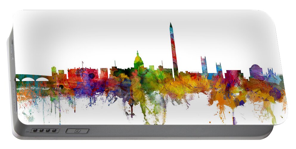 United States Portable Battery Charger featuring the digital art Washington DC Skyline by Michael Tompsett