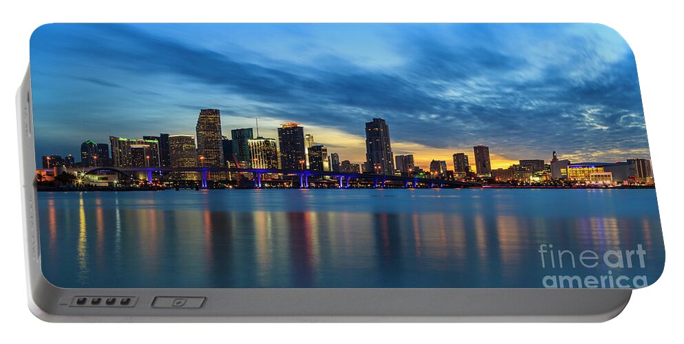 Biscayne Bay Portable Battery Charger featuring the photograph Miami Sunset Skyline by Raul Rodriguez