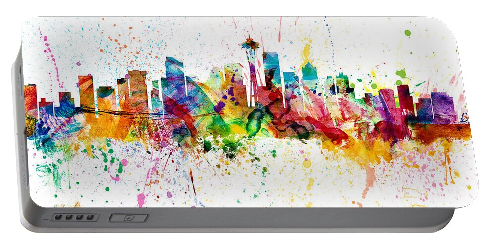 Seattle Portable Battery Charger featuring the digital art Seattle Washington Skyline by Michael Tompsett