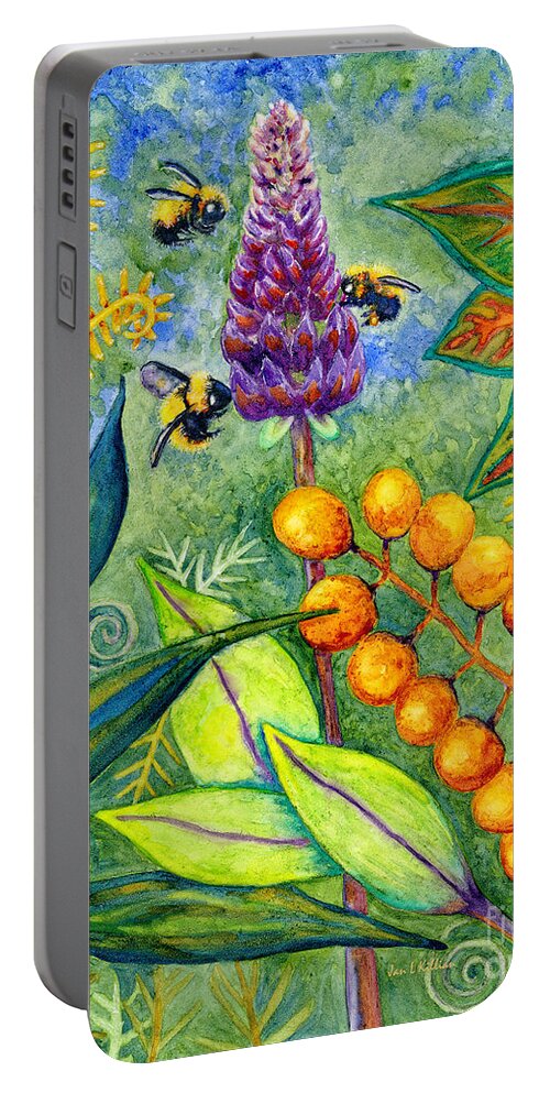 Bumble Bees Portable Battery Charger featuring the painting 3 Bee's by Jan Killian