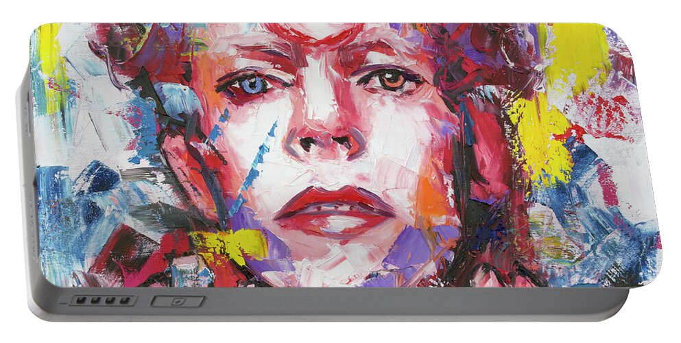 David Bowie Portable Battery Charger featuring the painting David Bowie V by Richard Day
