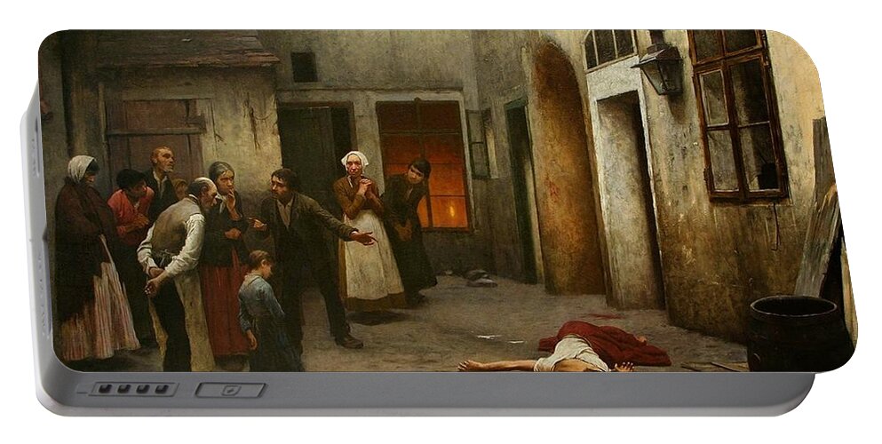 Jakub Schikaneder Portable Battery Charger featuring the painting Murder In The House #3 by MotionAge Designs