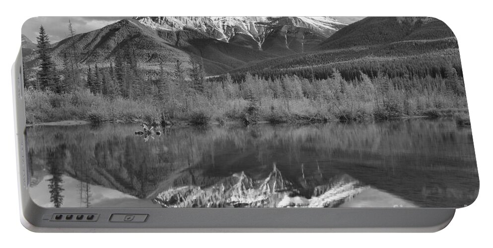 Three Sisters Portable Battery Charger featuring the photograph 3 Sisters Afternoon Reflections Black And White by Adam Jewell