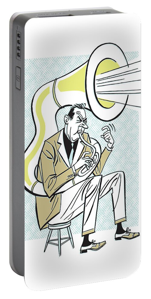 Bald Portable Battery Charger featuring the drawing Tuba Player #3 by CSA Images