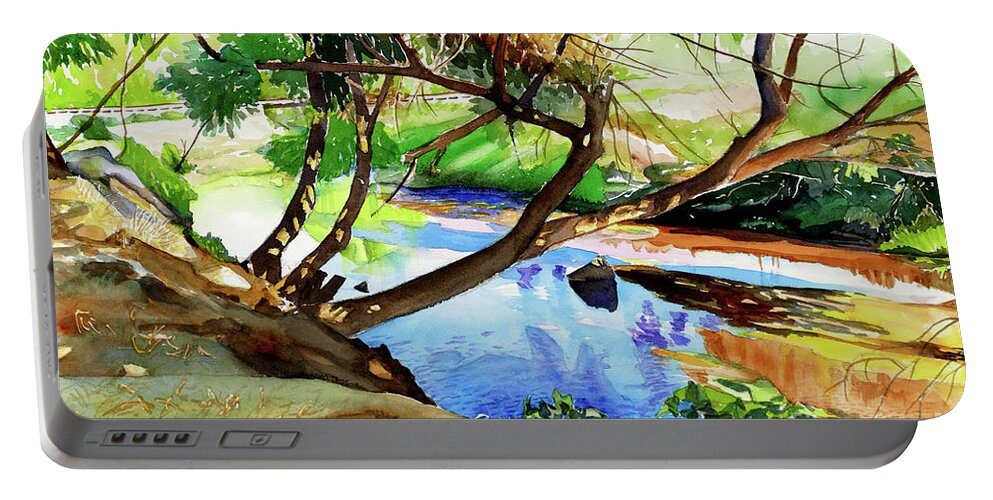 Dry Creek Portable Battery Charger featuring the painting #336 Dry Creek Bridge #336 by William Lum