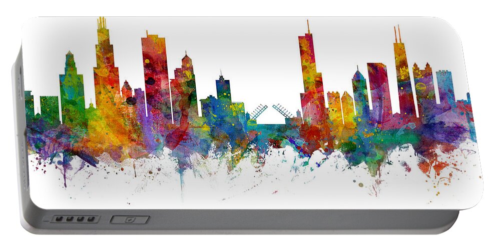 Chicago Portable Battery Charger featuring the digital art Chicago Illinois Skyline #37 by Michael Tompsett