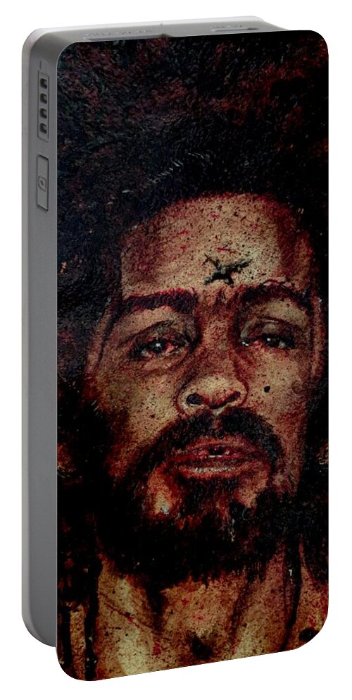 Ryan Almighty Portable Battery Charger featuring the painting CHARLES MANSON port dry blood #4 by Ryan Almighty