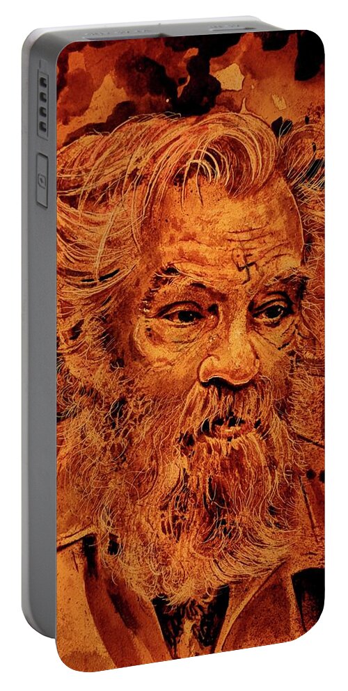 Ryan Almighty Portable Battery Charger featuring the painting CHARLES MANSON portrait fresh blood by Ryan Almighty