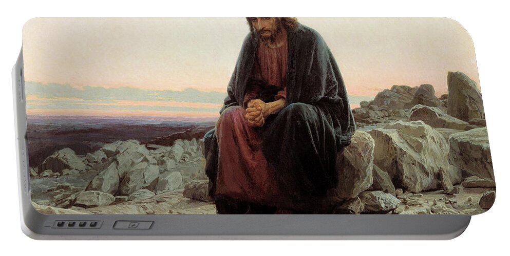 Russian Portable Battery Charger featuring the painting Christ in the Wilderness by Ivan Kramskoy