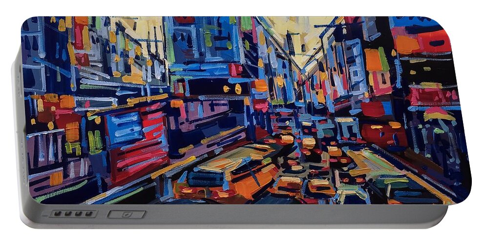New York Portable Battery Charger featuring the painting Facades #4 by Enrique Zaldivar