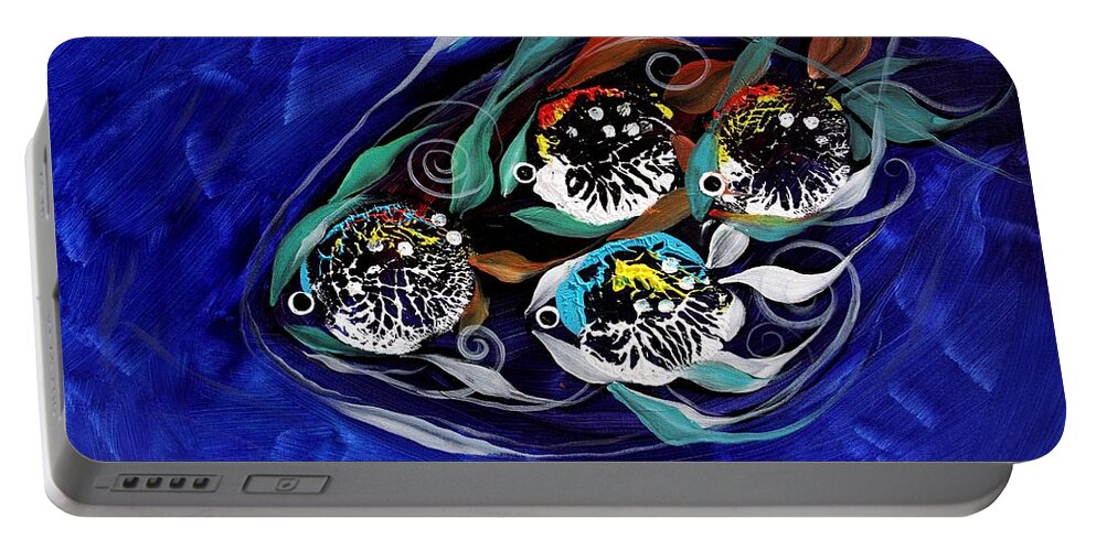 Fish Portable Battery Charger featuring the painting 4 makes 5, Family Fish by J Vincent Scarpace