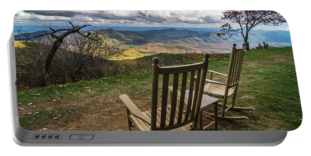 Blue Portable Battery Charger featuring the photograph Mountain Views At Sunset From Lawn Chair #4 by Alex Grichenko