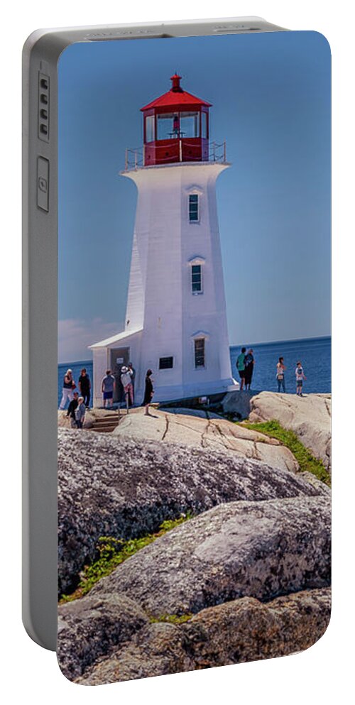 Peggy's Cove Portable Battery Charger featuring the digital art Peggys Cove Lighthouse #5 by Ken Morris
