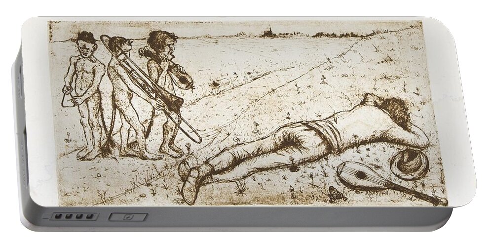 Hugo Simberg (1873-1917) Swan Song Portable Battery Charger featuring the painting Swan Song #4 by MotionAge Designs