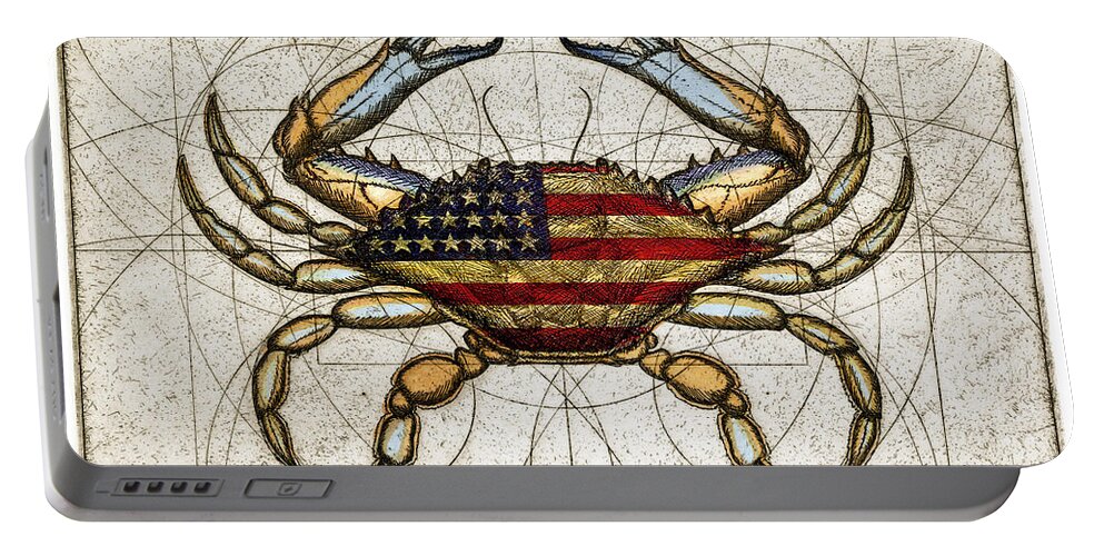 Charles Harden Portable Battery Charger featuring the mixed media 4th of July Crab by Charles Harden