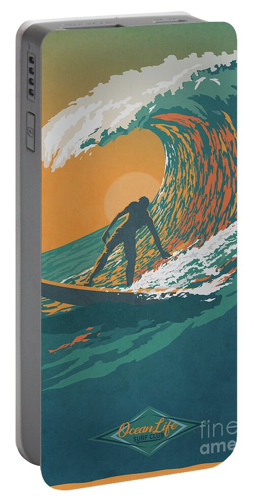 Surfer Portable Battery Charger featuring the digital art Ocean Life by Sassan Filsoof