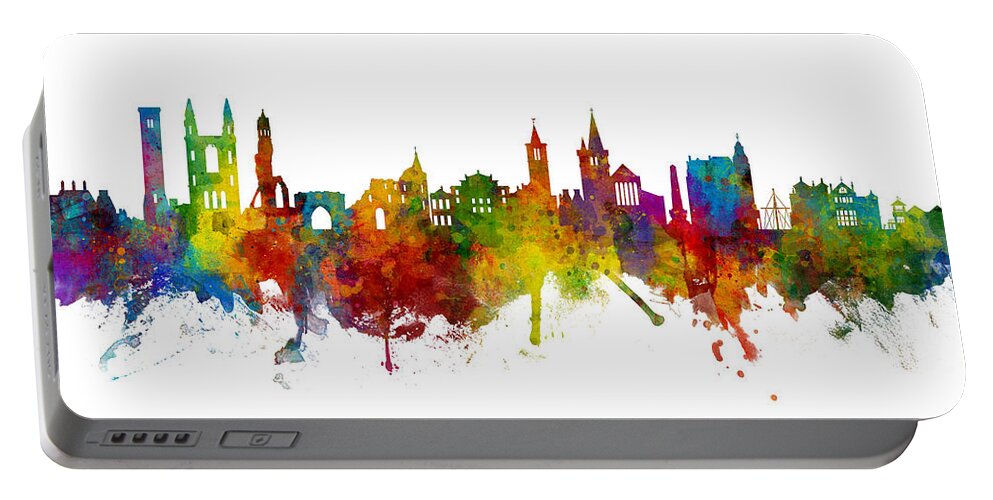 St Andrews Portable Battery Charger featuring the digital art St Andrews Scotland Skyline by Michael Tompsett