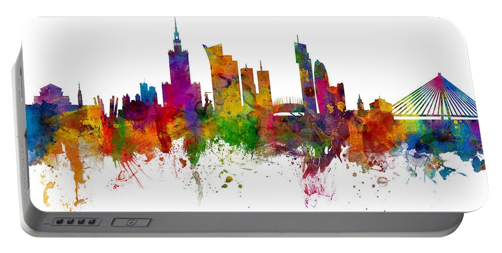 Warsaw Portable Battery Charger featuring the digital art Warsaw Poland Skyline by Michael Tompsett