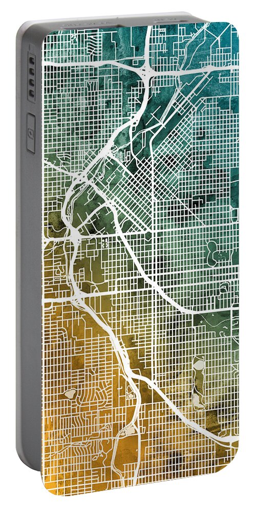 Denver Portable Battery Charger featuring the digital art Denver Colorado Street Map #8 by Michael Tompsett