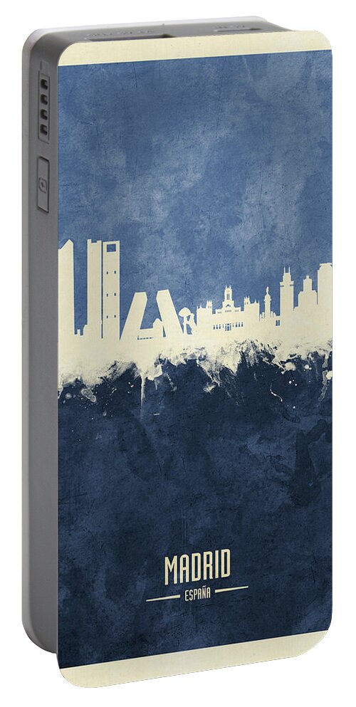Madrid Portable Battery Charger featuring the digital art Madrid Spain Skyline #8 by Michael Tompsett