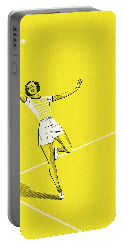Adult Portable Battery Charger featuring the drawing Woman Playing Tennis #8 by CSA Images