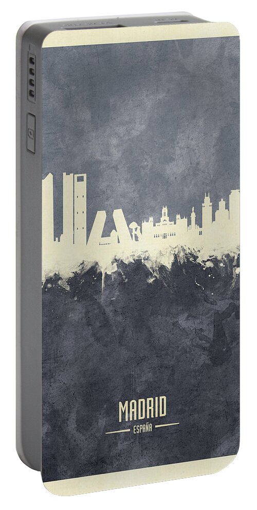Madrid Portable Battery Charger featuring the digital art Madrid Spain Skyline #9 by Michael Tompsett