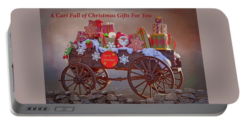 Linda Brody Portable Battery Charger featuring the digital art A Cart Full of Christmas Gifts for You II by Linda Brody