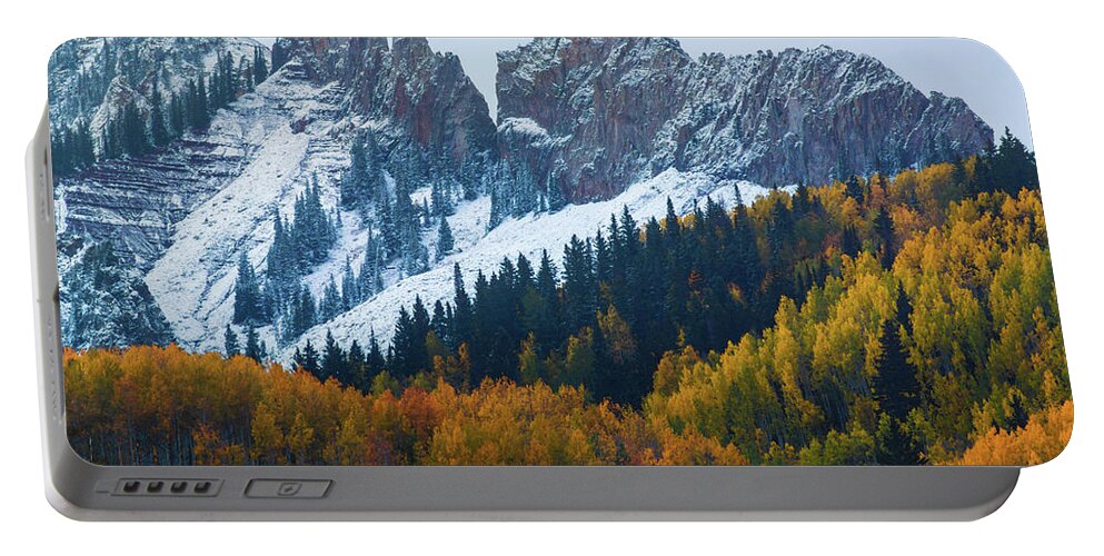 America Portable Battery Charger featuring the photograph A Cold Autumn Morning by John De Bord