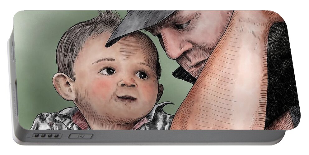 Portrait Portable Battery Charger featuring the digital art A Conversation with Daddy by Rick Adleman