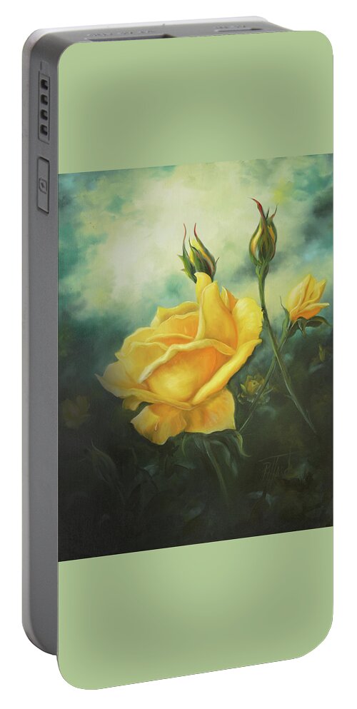 Rose Portable Battery Charger featuring the painting Yellow Friendship Rose by Lynne Pittard