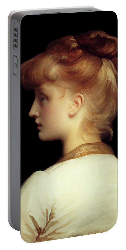 A Girl Portable Battery Charger featuring the painting A Girl by Lord Frederic Leighton	 by Rolando Burbon