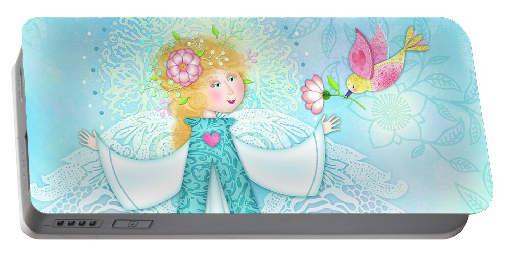 Letter A Portable Battery Charger featuring the digital art A is for Angel by Valerie Drake Lesiak