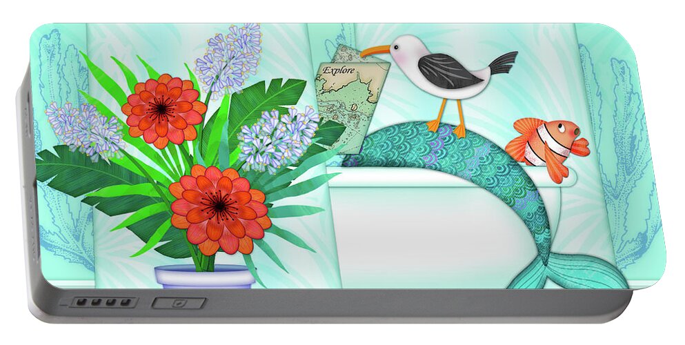 Mermaid Portable Battery Charger featuring the digital art A Mermaid Moment by Valerie Drake Lesiak