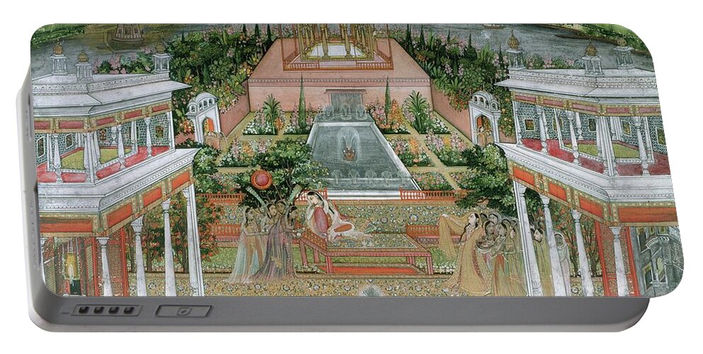 Servant Portable Battery Charger featuring the painting A Mughal Princess Being Entertained By Female Attendants In A Palace Garden In Rajasthan, 1700 by Rajput School