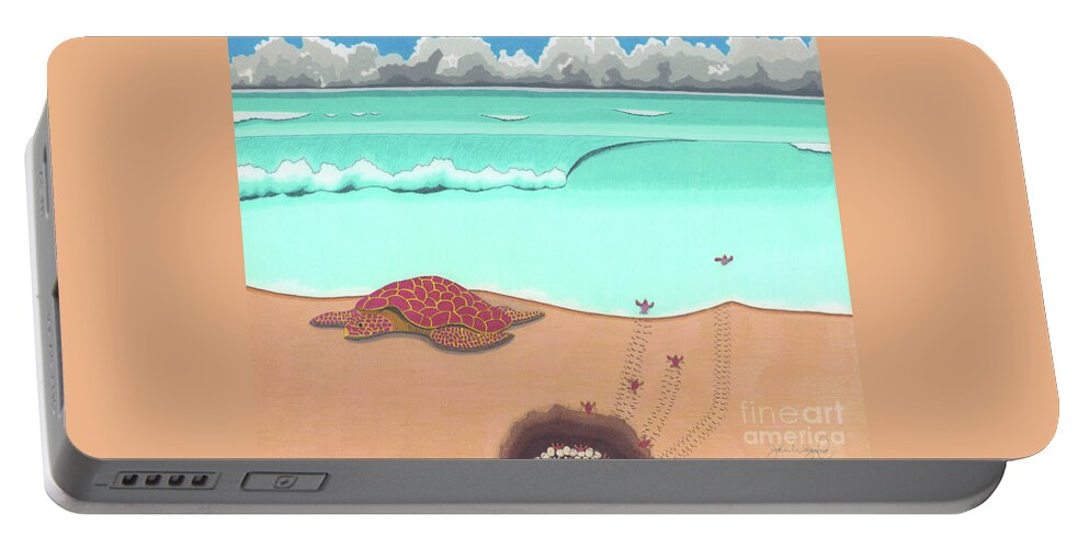 Turtle Portable Battery Charger featuring the drawing A New Beginning by John Wiegand