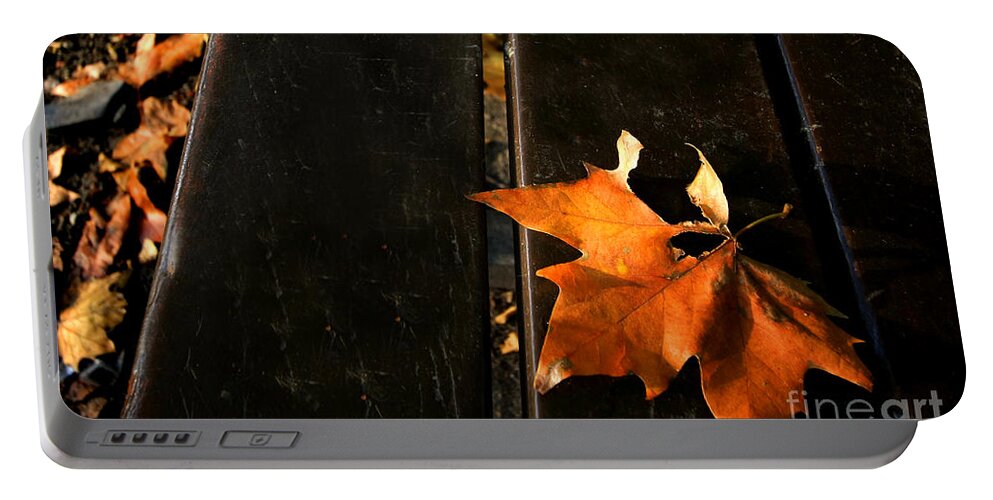 Autumn Portable Battery Charger featuring the photograph A Park Bench in Autumn by Steve Ember