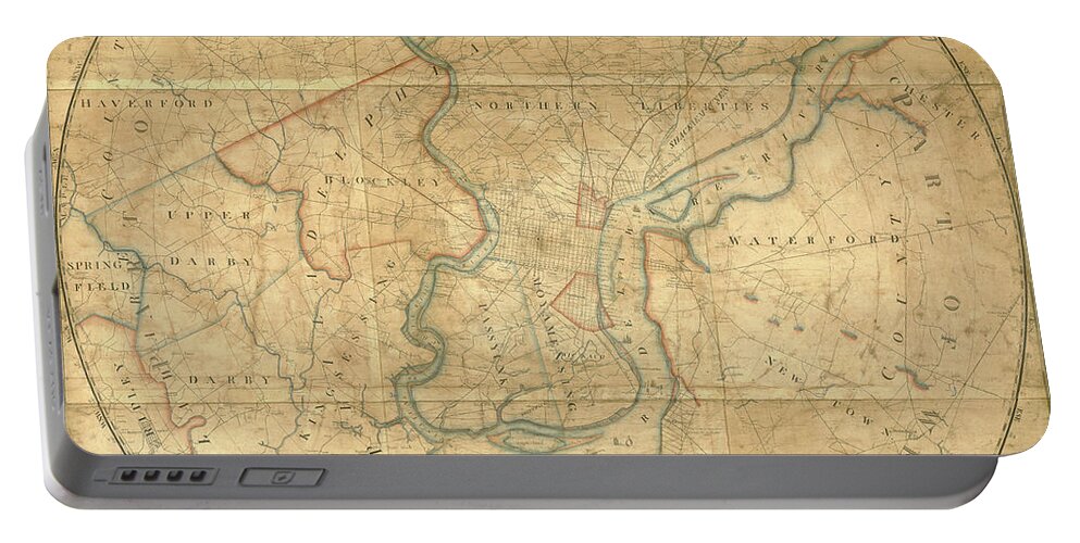 Map Portable Battery Charger featuring the mixed media A plan of the City of Philadelphia and Environs, 1808-1811 by John Hills