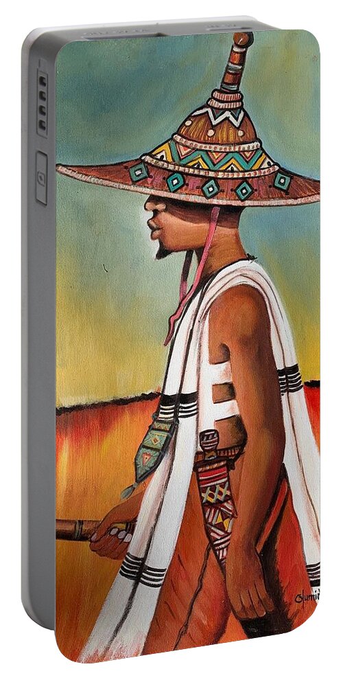 Africa Portable Battery Charger featuring the painting A Responsible Young Man by Olumide Egunlae