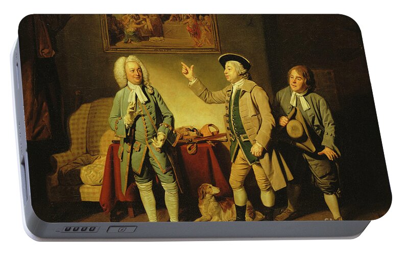 18th Century Portable Battery Charger featuring the painting A Scene From 'love In A Village' By Isaac Bickerstaffe, Act 1, Scene 2, With Edward Shuter As Justice Woodcock, John Beard As Hawthorn, And John Dunstall As Hodge by Johann Zoffany