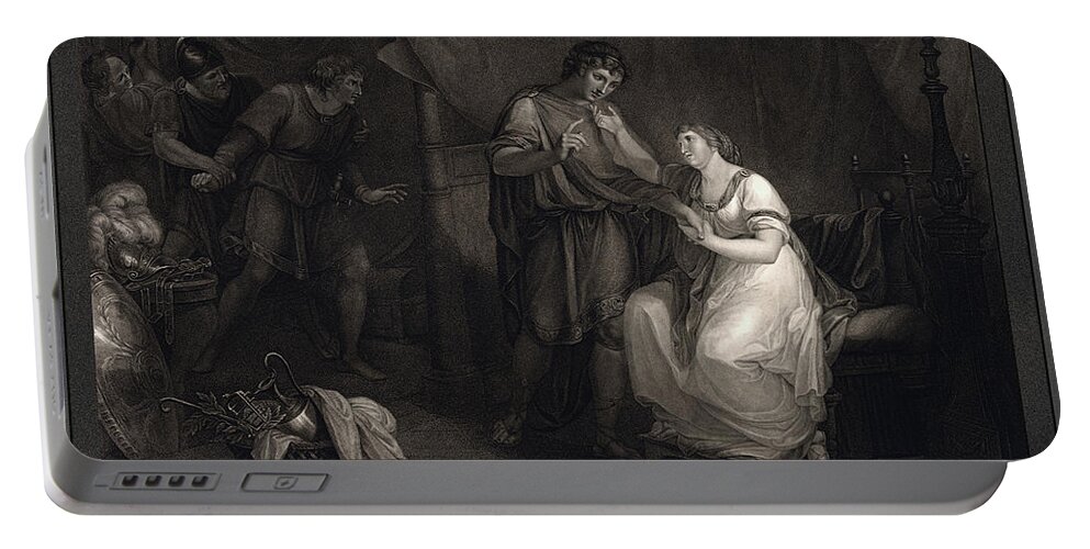 A Scene From Troilus And Cressid Portable Battery Charger featuring the painting A Scene from Troilus and Cressid by Angelika Kauffmann and engraver Luigi Schiavonetti by Rolando Burbon