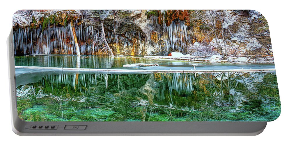  Olena Art Portable Battery Charger featuring the photograph A Serene Chill - Hanging Lake Colorado Panorama by OLena Art