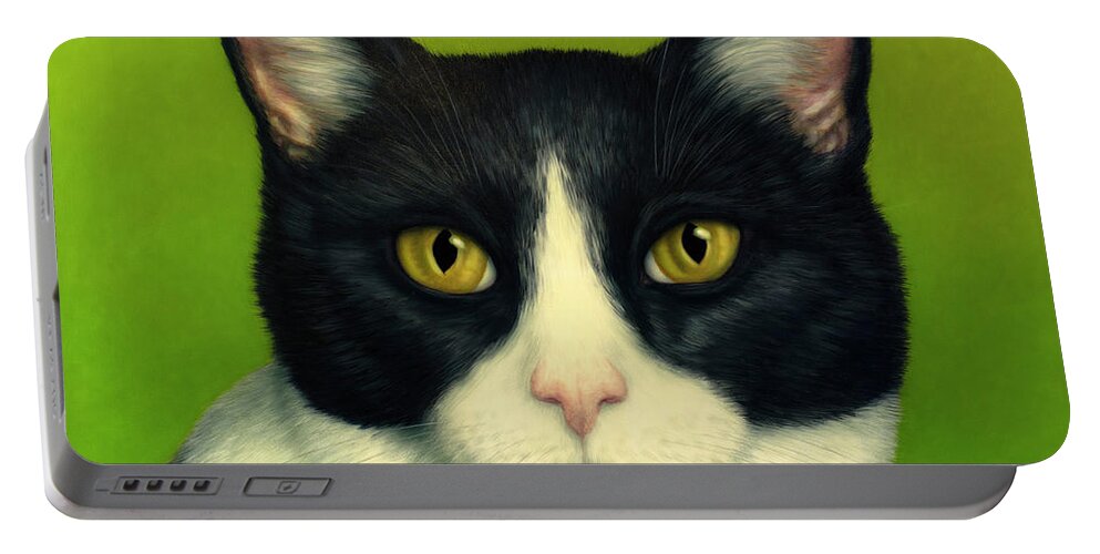 Serious Portable Battery Charger featuring the painting A Serious Cat by James W Johnson