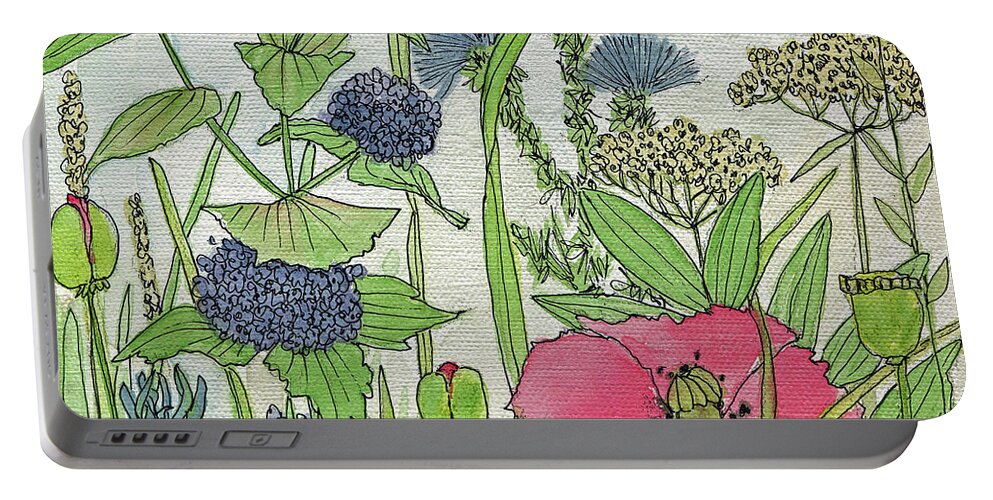 Garden Portable Battery Charger featuring the painting A Single Poppy Wildflowers Garden Flowers by Laurie Rohner