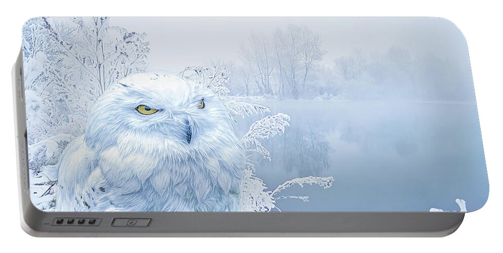 Snowy Owl Portable Battery Charger featuring the digital art A Snowy Winter by Brian Tarr