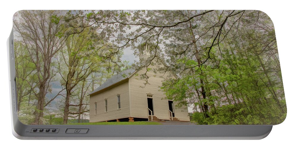 Cades Cove Portable Battery Charger featuring the photograph A Soft, Misty, Dogwood Kind of Morning by Marcy Wielfaert