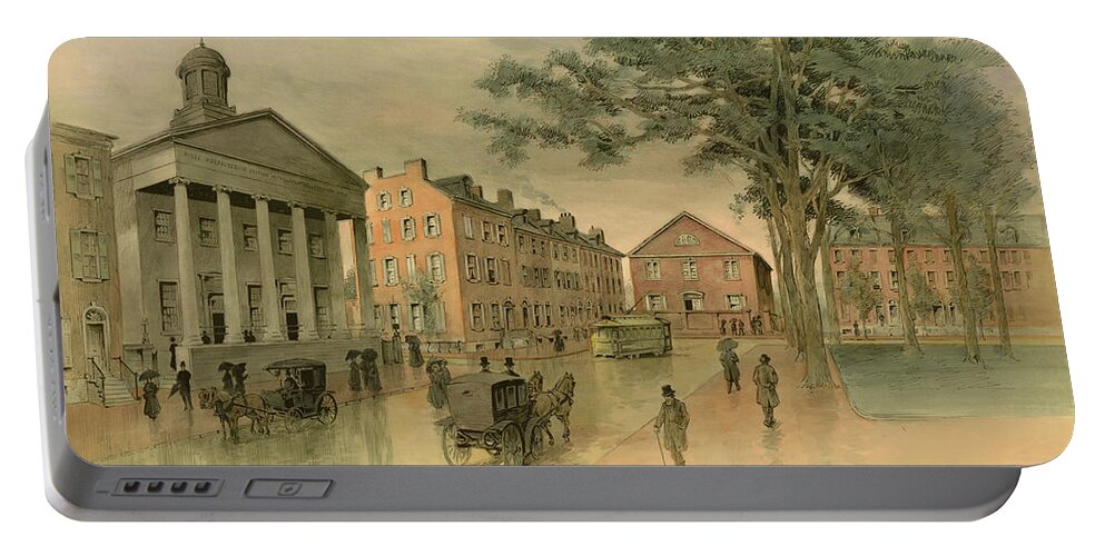 Taylor Portable Battery Charger featuring the painting A Southwestern View of Washington Square by Frank Hamilton Taylor