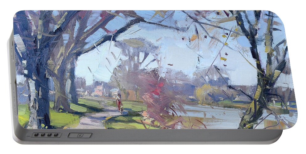 Sunny Day Portable Battery Charger featuring the painting A Sunny Day in Tonawanda by Ylli Haruni