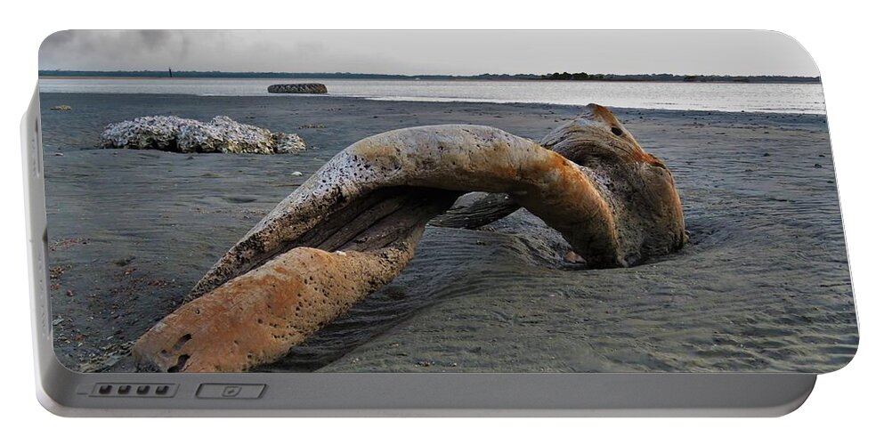 Weipa Portable Battery Charger featuring the photograph A twisted turning sculpture of drift wood by Joan Stratton
